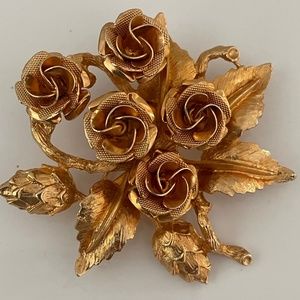 Vintage Brooch Large Golden Roses Pin , circa 60s